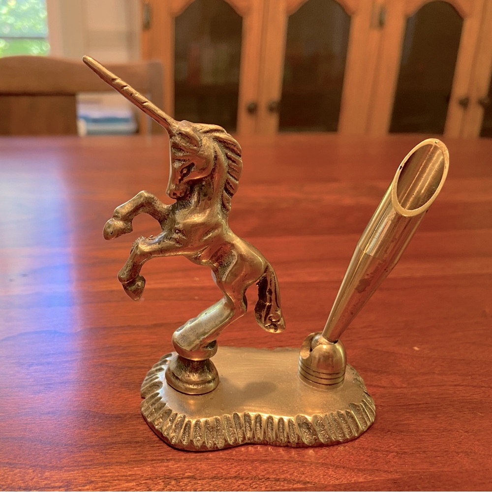 Vintage Desktop Brass Unicorn Pen holder